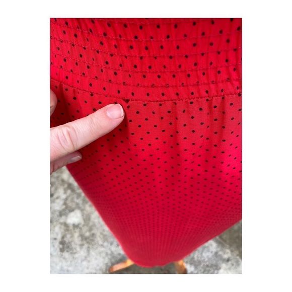 Vtg 80s Batwing A Line Dress Red Black Polkadot - Picture 11 of 16